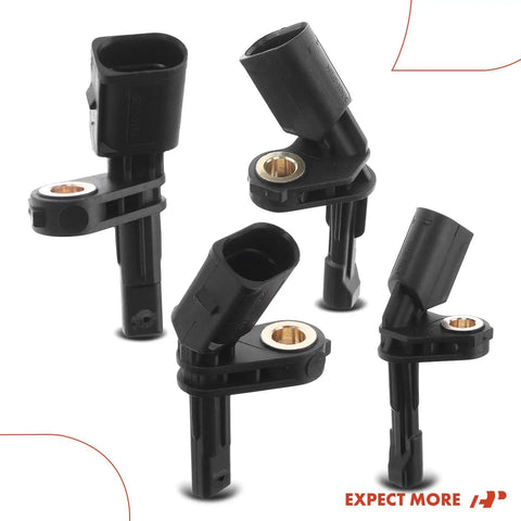 Fresh 4 Piece ABS Wheel Speed Sensor Kit For Front And Rear Audi A3 TT Seat Leon with black connectors and gold fittings.