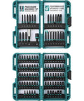 Makita Impactx 100-piece driver bit set in teal carrying case with assorted bits