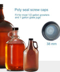 Set of 12 Pack 38mm Growler Caps With Durable Poly Seal Lids For Half Gallon And One Gallon Glass Jugs Replacement Tops shown