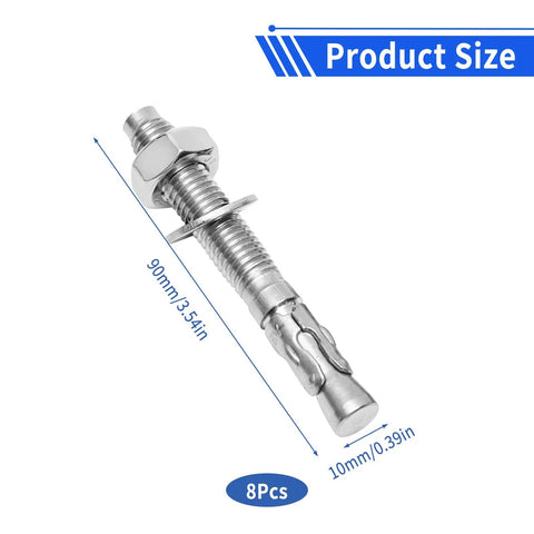 Heavy Duty Workhorse Wedge Anchors 8 Pack 304 Stainless Steel Expansion Bolts for Concrete and Masonry Bulletproof Grip with Tough as Nails Strength and No Sweat Setup