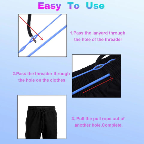 Steps to use 2 Pack Plastic Flexible Drawstring Threader 58.2cm 23in Quick Easy Drawstring Replacement Tool for clothing repair
