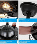 42 Inch Ceiling Fan With Lights Remote Control And Retractable Blades In Vintage Industrial Cage Black Finish Dope Quiet Copper Motor Four Blades For Strong Airflow Edison Bulbs Not Included Living Room Bedroom, showing detailed components like E26 light socket, stable metal base, copper motor, and ABS blades.
