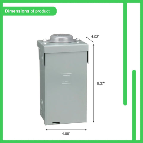 Homeline 70 Amp Outdoor Main Lug Load Center 2 Space 4 Circuit Configuration With Rainproof Cover dimensions shown