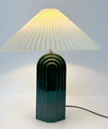 LED Bedside Table Lamp With Pleated Shade Cream Ceramic Retro Rural Style Ambient Light For Bedroom Living Room Porch Or Office Energy Efficient Decor Lamp For Cozy Nighttime Vibes with green ceramic base and pleated fabric shade