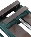 Beefy Five Inch Machine Vise With Widened Jaws For Woodworking And Drill Press Tasks, Heavy Duty Cast Iron Clamp Close-up