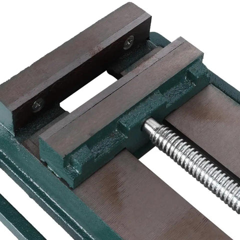 Beefy Five Inch Machine Vise With Widened Jaws For Woodworking And Drill Press Tasks, Heavy Duty Cast Iron Clamp Close-up