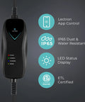 Easy Plug In Level 1 Portable EV Charger For Tesla 120V 15A With 16 Ft Cord, NEMA 5-15, WiFi Enabled, showing LED and certifications