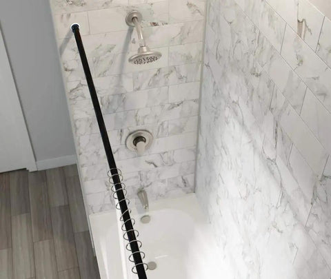 Adjustable Room Divider Tension Rod 122 To 150 Inches No Drilling Black Finish Easy Install over a bathtub