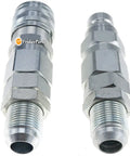 JIC Flat Face Hydraulic Quick Connect Coupler Set For Bobcat Skid Steer Loaders 7753 773 863 873 963 Includes One Female And One Male Flat Face Coupler With PVC Protective Covers One Half Inch Body, showing metal couplers.