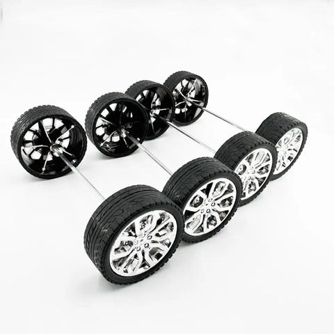 10 Piece Toy Car Wheel Set With Rubber Tires And 5 Round Shafts Axles For DIY RC Cars Trucks Robots Replacement Wheel Kit 2.5mm Shaft 45mm Diameter