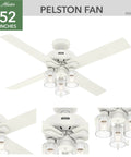 Modern 52 Inch Matte White Ceiling Fan With LED Light And Pull Chain Multi Speed WhisperWind Motor Reversible