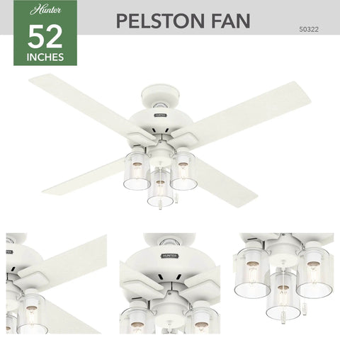 Modern 52 Inch Matte White Ceiling Fan With LED Light And Pull Chain Multi Speed WhisperWind Motor Reversible