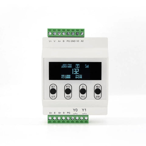 Heavy Duty Load Cell Sensor With Transmitter And Display, Industrial Force And Weight Pressure Sensor With 0-5V 0-10V 4-20mA Outputs, RS485 Modbus Ready, 500 Kg Capacity With Amplifier front view with terminal blocks and display