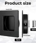 Two Pack Square Recessed Finger Pulls For Sliding Closet Doors, black stainless hardware, 7x7 cm, concealed screws