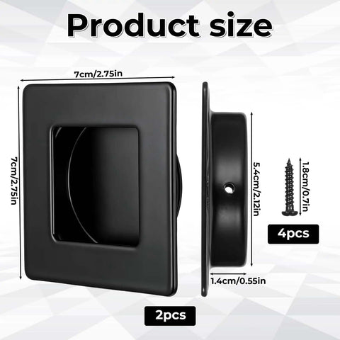 Two Pack Square Recessed Finger Pulls For Sliding Closet Doors, black stainless hardware, 7x7 cm, concealed screws