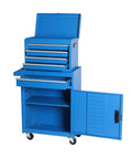 Badass Heavy Duty Rolling Tool Chest With Five Snappy Drawers And Detachable Top Box showcasing blue finish and open drawers.