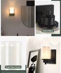 2 Pack Farmhouse Vanity Light Fixtures With One Light Each, Indoor Black Wall Sconce With Dual Glass Shades in room.