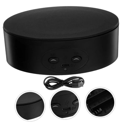 Compact Electric Rotating Turntable Stand For Jewelry Display, 360 Degree Silent Base with USB charging port.