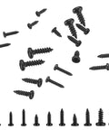 1000 Pcs Small Pan Head Screws Assortment Kit Micro Tiny Self Tapping Machine Screws For Glasses Watches Phones Electronic Repair DIY Projects Pro Grade Metal Fasteners. Assorted mini black screws displayed in a row and scattered above.