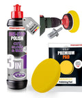 3in1 Car Polishing Kit With Drill Adapter, Medium Cut Pad, And 8oz One Step Polish, Delivers Medium Cut, High Gloss Finisher, And Carnauba Wax Sealant For Quick Cordless Drill Polishing On Your Ride.