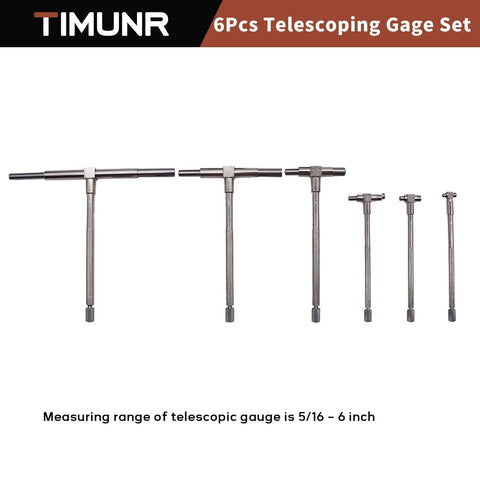 Telescoping Gage Set 6 Piece Five Sixteenths To 6 Inch Range Titanium Coated Steel Bore Gauges displayed horizontally