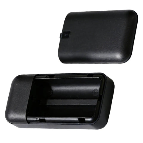 Built Different 18650 Battery Box For Two Flat Top Cells Featuring Heavy Duty Power Bank Enclosure Shell showing open black plastic casing.