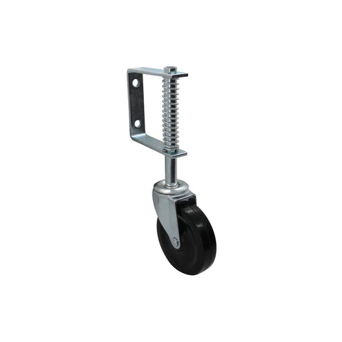 4 Inch Spring Loaded Gate Caster With Heavy Duty Swivel Wheel And Universal Mount, Adjustable Shock Absorbing Spring For Smooth Gate Movement