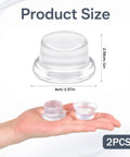 2 Pack Clear Silicone Door Stop Bumpers Self Adhesive Wall Protectors shown with dimensions on hand