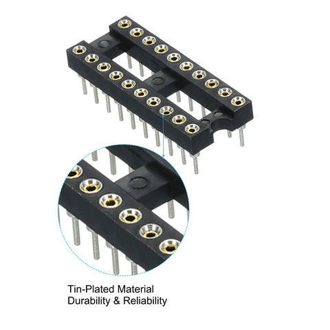 20 Pack 2.54mm Pitch DIP IC Socket Dual Row 20 Pins Round Pins Soldering Friendly for Electronics DIY Projects and Experiments