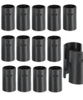 Locking Wire Shelf Clips Set 28 Pieces 14 Pairs Fits 1 Inch Posts 25mm Plastic Shelving Sleeves in a grid layout.