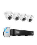 Set of 4 dome cameras with DVR and 1TB HDD; 3K 5MP Lite All-in-One H265 Plus Home Security Camera System With 8 Channel DVR And AI Human Vehicle Detection, 4 Outdoor Indoor Dome Cameras, Weatherproof, 80 Feet Night Vision, 1TB HDD