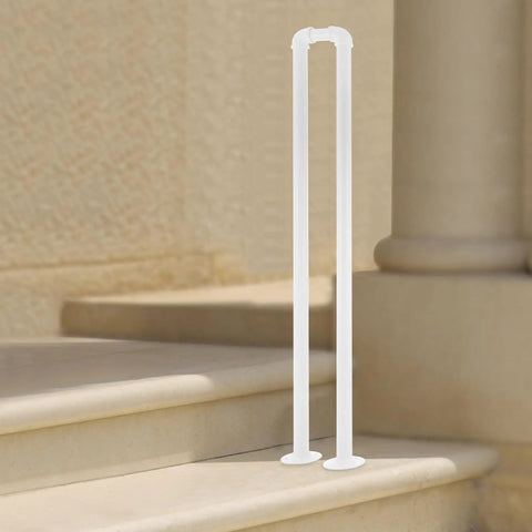 Heavy Duty U Shape Stair Handrail With Steel Wall Mount Brackets For Indoor Steps Featuring Light Baked Enamel Finish and Tube Grip on steps.