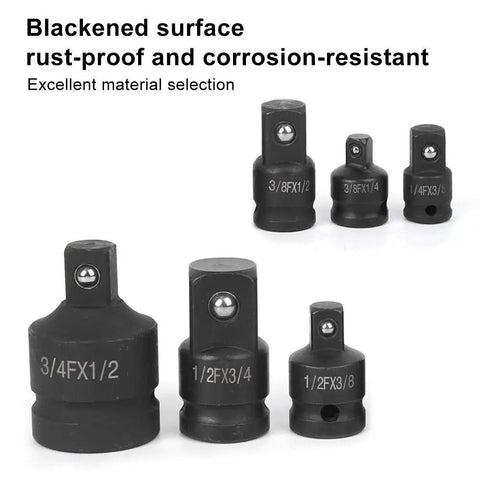 Six Piece Impact Socket Converter Reducer Set For One Half Inch, One Quarter Inch, Three Eighth Inch, And Three Quarter Inch Sizes, Pro Grade Heavy Duty Adapters For Pneumatic And Electric Tools, High Torque Auto Repair Kit with rust-proof surface