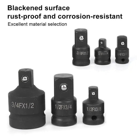 Sorandy 6Pcs Impact Socket Converter Kit CR MO Chrome Moly Steel Ball Bearing Tool with Secure Hold Rust Proof Surface For Auto Repair And CNC Machines Heavy Duty blackened socket adapters with size markings