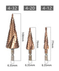 Super Sharp Hss M35 Cobalt Step Drill Bits Set For Stainless Steel And Metal, High Speed Spiral Flute Design With Hex Shank, Perfect For Heavy Duty DIY Projects And Precision Hole Cutting Tasks Like A Boss. M35 cobalt step drill bits in 4-32, 4-20, 4-12 sizes with 6.35mm hex shank