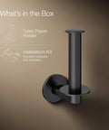 Vertical Toilet Paper Holder Built For Real Life, Premium Metal Build, matte black, installation kit and template shown