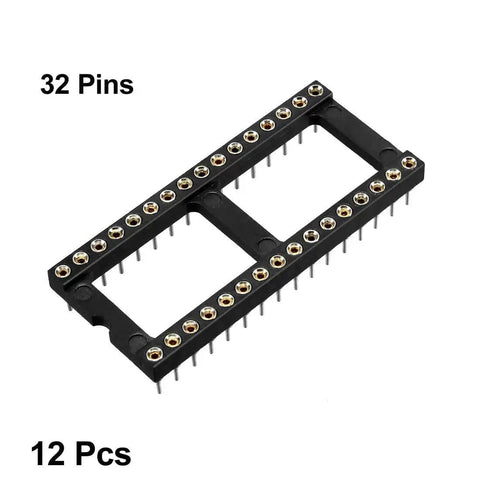DIP IC Socket Adapter Solder Type 2.54mm Pitch Dual Row 32 Pins 15.2mm Row Pitch 12 Pack Easy Swap For IC Chips Rework