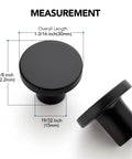 10 Pack Matte Black Cabinet Knobs, 1.2 Inch Round Drawer Knobs For Kitchen Cabinets detailed with measurements