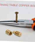 Copper Table Dowel Set For Dining Tables With Pin Hardware Connector Kit For Table Leaves And Dowel Rails, Super Easy Assembly And No Fuss Disassembly, Metal Leaf Latch Plate Holder, Durable Copper Pins, brass sleeve and screw