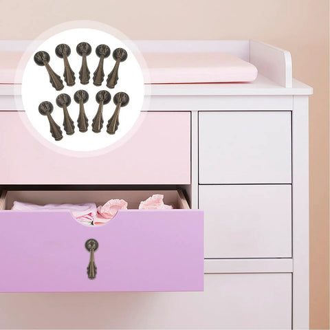10 Pack Dope Vintage Style Zinc Alloy Drawer Pulls With Single Hole Design on open pink drawer