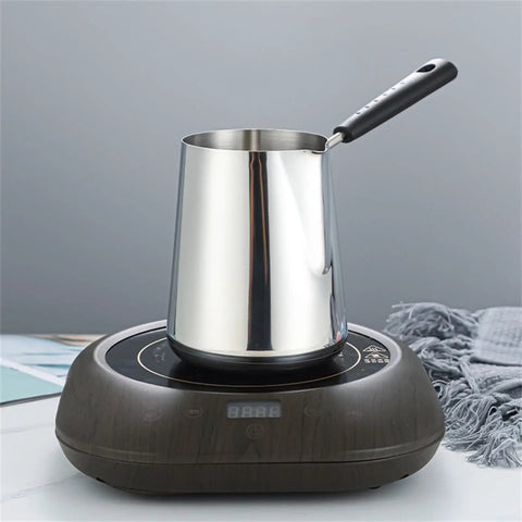 Stainless Steel Turkish Coffee Pot With Pour Spout For Milk Chocolate Butter And Sauce Heating 350ML Briki Arabic Greek Coffee Pot Perfect For Stovetop Brew And Easy To Clean Durable And Built To Last on an induction burner