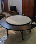 Premium Wood Lazy Susan Turntable For Dining Tables Featuring Silent 360 Degree Rotation, 500 MM diameter, sturdy brown base.