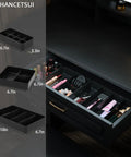Bathroom Modular Drawer Organizer Set With Stackable 3 Piece Storage Trays for personal care and grooming tools in drawer.