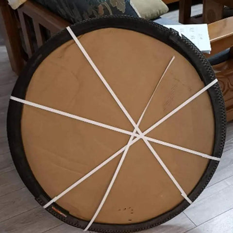 Back view of Big Ol Solid Wood Lazy Susan Turntable Rotating Serving Tray With Buttery Smooth Glide Swivel Base, secured for transport.