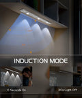 Two Pack Magnetic Under Cabinet Lights With Motion Sensor, Dimmable And Rechargeable USB Battery, shown in induction mode