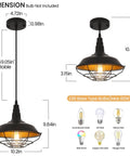 Dimensions diagram of Farmhouse Industrial Pendant Light 2-Pack, 10.2-Inch Black Pendant Lights for Kitchen Island with bulb types shown
