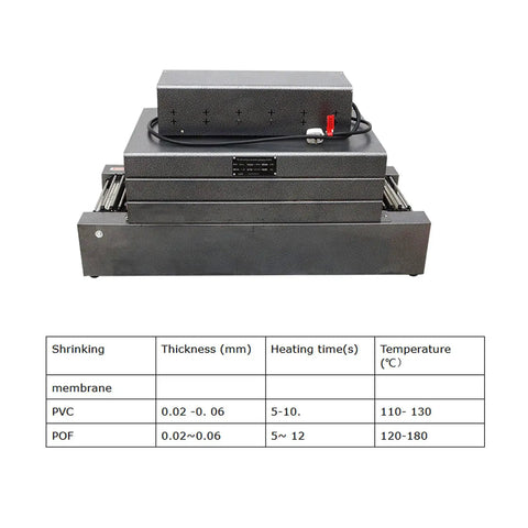 Heavy Duty 220V Heat Shrink Wrap Machine With Electric Tunnel Conveyor And Film Sealer, industrial design, temperature chart
