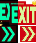 Glow In The Dark Emergency Exit Signs 2 Pack Photoluminescent Vinyl For 50 Feet Visibility No Wiring Needed Flexible Arrows System For Easy Setup Lets You Show Clear Safe Path In Any Hallway Or Stairwell, exit sign with arrows