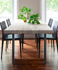 Dining table with chairs featuring 30 Inch Adjustable Metal Desk Legs Set Of Four With Square Mounting Plates Matte Black For Home Office Tables.