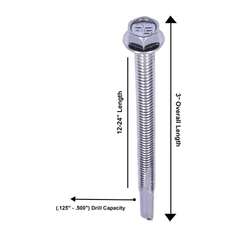 Self Tapping Screws For Attaching Metal 12 24 By 3 Hex Washer Head Self Drilling Tek Screw Zinc Plated Steel DIY Friendly